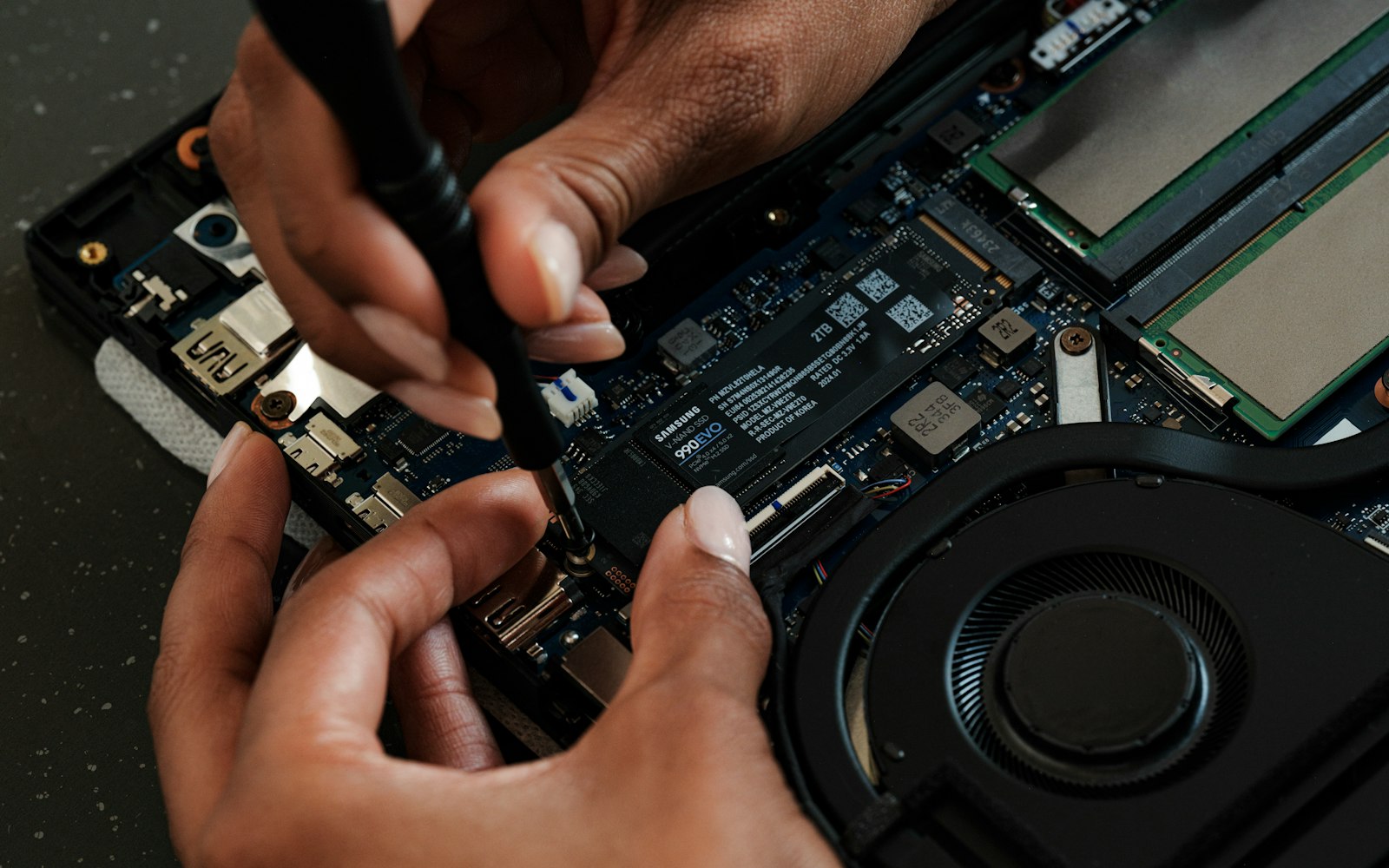 Laptop being serviced